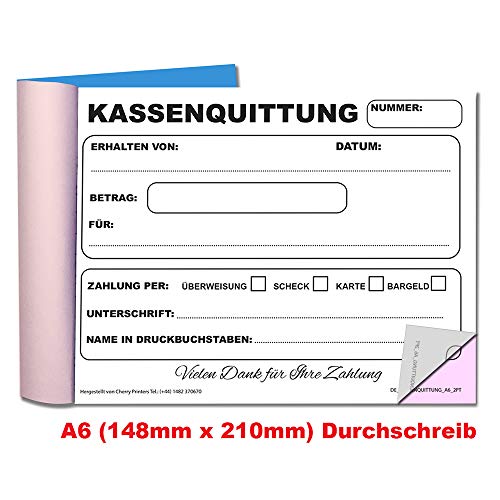 Cherry Quittungsblock A6, Selbstdurchschreibend, 2x50 Blatt