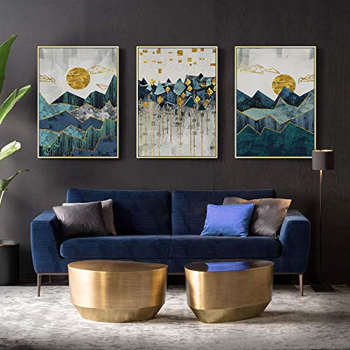 Toile peinture montagne paysage abstrait géométrique 50x70 cm lot de 3 affiches sans cadre