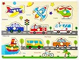 Wooden Puzzles Vehicles & Traffic Tools Chunky Baby Puzzles Peg Board for Preschool Educational Jigsaw Puzzles, 9 Pieces