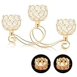 Gold 3 Arm Metal Crystal Tea Light Candle Holder, Elegant Wedding Table Centerpiece Candleholder, Christmas Wishing Crystal Bowl Candle Holder Suitable for Wedding Party Living Room Decoration