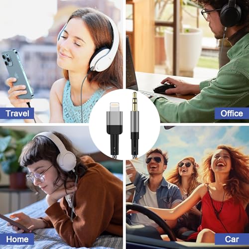 Aux Cable for iPhone in Car Aux to iPhone Connector Cable 3.5mm Headphone Jack Adapter Nylon Braided Audio Cord For iPhone 14 Pro Max 13 12 11 Pro 11 Car Stereo Speakers Headphones i Pad (1M),Grey - Image 5