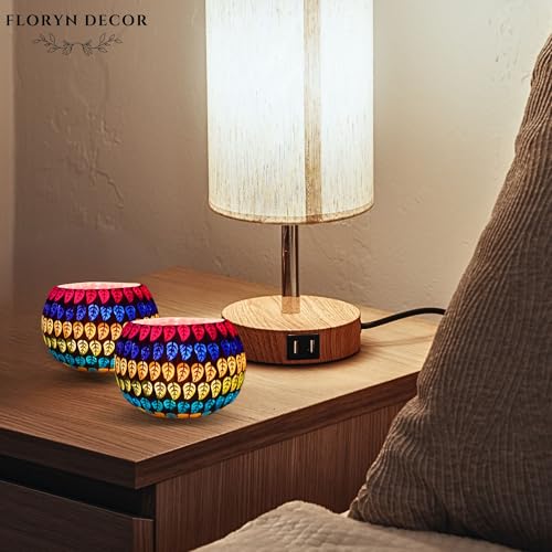 Image of Floryn Decor Morrocan Mosaic Candle Holders | Home Light Decorations Items | Mosaic Glass Tealight Holder | Best lamp for Diwali Decoration | Pack of 2 (with 2 Tealight Candle Free)