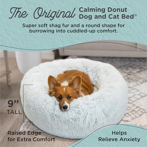 Best Friends by Sheri The Original Calming Donut Dog and Cat Bed in Shag Fur, Frost Gray, Medium, 30x30