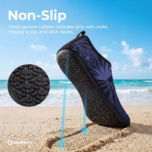 Image of SEEKWAY Water Shoes Quick-Dry Aqua Socks Barefoot Slip-on for Beach Pool Swim River Yoga Lake Surf Women Men Black SK001