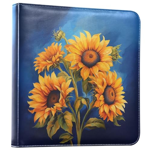 JIPONI Sunflower One Large Photo Album, DIY Leather Cover Scrapbook Albums for 4x6 5x7 6x8 Pictures, Self Adhesive Memory Book for Wedding, Baby, Family