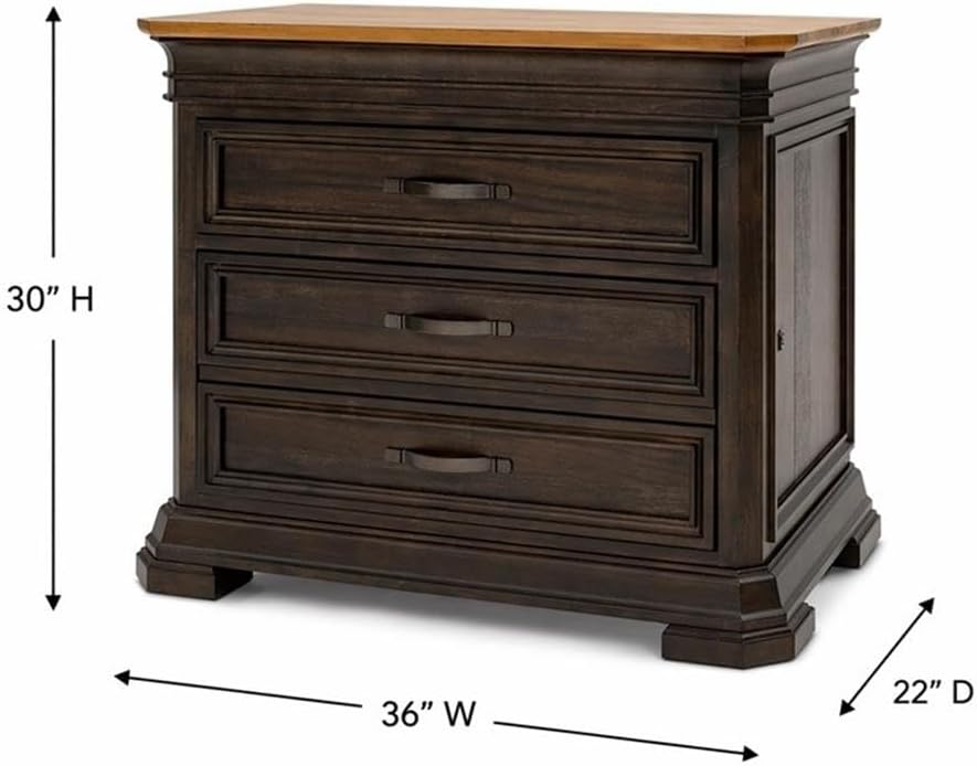 BOWERY HILL Executive Lateral Filing Cabinet with Solid Wood Plank Top in Brown, Solid Wood Construction, Sturdy and Durable, Office or Home Use, Secure Document Storage