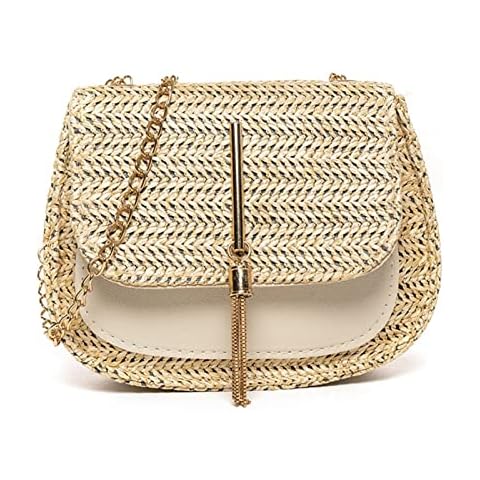 YCSMJYB Womens Hand-woven Straw Shoulder Bag, Straw Bag, Women Purse Wicker Beach Bag Fashion Tassel Straw Handbag Lady Crossbody Messenger Shoulder Bag Bags (Color : Pink) Cover