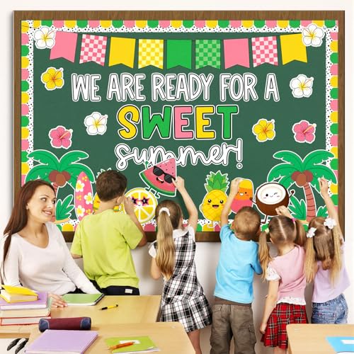 Epakh Summer Bulletin Board Decorations Set We are Ready for a Sweet Summer Classroom Decor with Fruit Palm Trees Cutouts for Teacher Wall Door Hawaii Beach Theme Classroom Display - Image 6