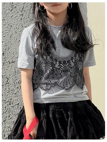SweatyRocks Girl's Lace Crew Neck T Shirt Short Sleeve Casual Summer Tops4