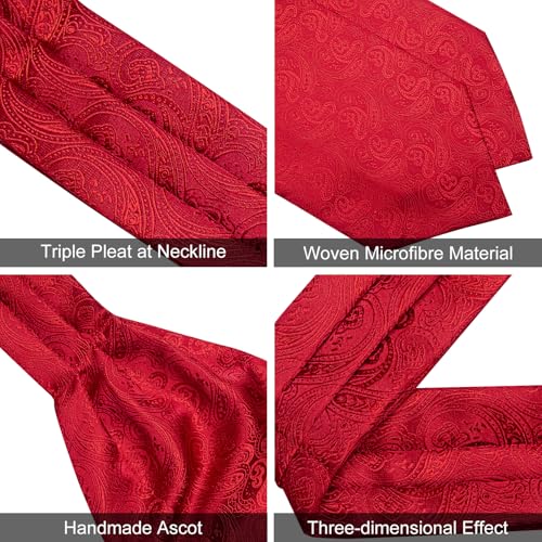 Image of DiBanGu Mens Silk Ascot Ties Paisley Jacquard Woven Cravat and Pocket Square Cufflinks with Lapel Pin for Business Wedding