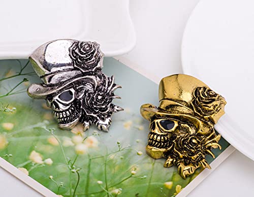 Image of Vintage Skull Head Brooch Pin Skeleton Rose Flower Pins Clip Lapel Shawl Sweater Scarves Dress Suit Backpacks Badge Hat Brooches Pins Fashion Halloween Jewelry Gifts for Women Girls Men Accessories