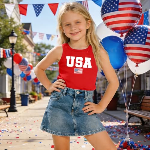 Image of CAZYCHILD Girls American Flag Tank Tops Boys 4th of July Shirts USA Summer Sleeveless Tee Independence Day Outfit 5-14y