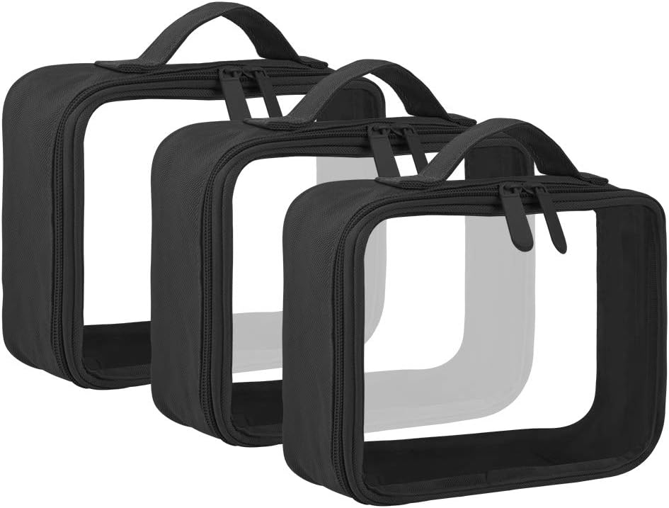ANRUI TSA Approved Toiletry Bag with Handle Strap, Clear Travel Liquids Toiletries & Cosmetics Organizer Carry-On Luggage for Women and Men 3 Pack (Same Size), Black, 8.3x3x6 Inch (Pack of 3), Travel