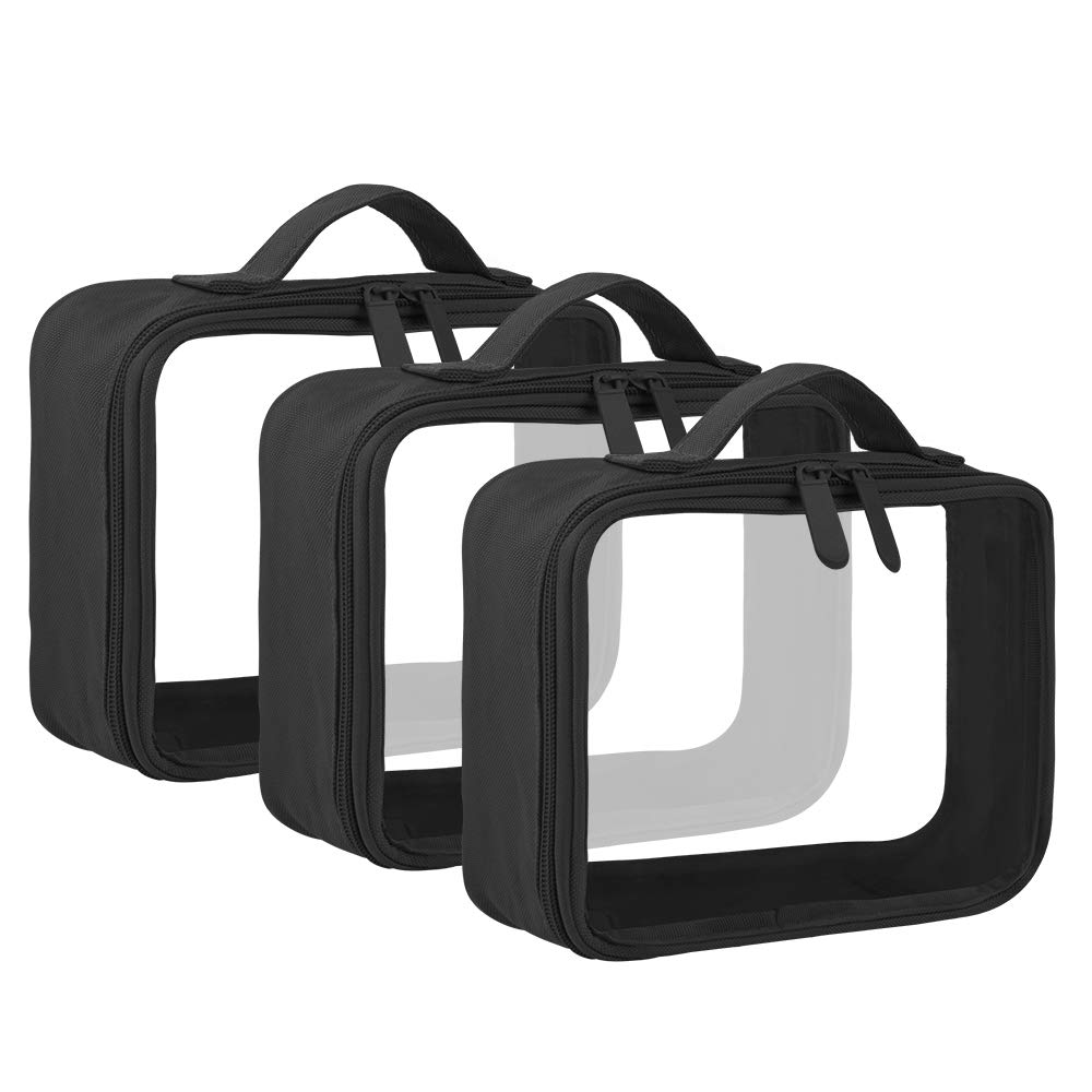 TSA Approved Toiletry Bag With Handle Strap, ANRUI Clear Travel Liquids Toiletries & Cosmetics Organizer Carry-On Luggage for Women and Men Black 3 Pack (Same Size) : Beauty