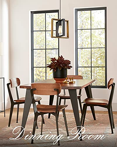 Ken & Ricky Farmhouse Pendant Light Fixture, Soild Wood Hanging Light, Rustic Kitchen Island Lighting With Matte Black Metal Frame For Entryway Dinning Room Bathroom Bedroom - 1 Pack #TOP5