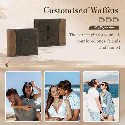 Image of Gifts for Men Personalized Custom Photo Wallets for Men Engraved Picture & Initial Name Wallets for Men Customized Gifts for Fathers Day