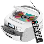 KLIM CD Player with Cassette, Cassette Player & Recorder, Radio with CD, AM/FM Radio & USB, Bluetooth, Mains and Battery Operated - White