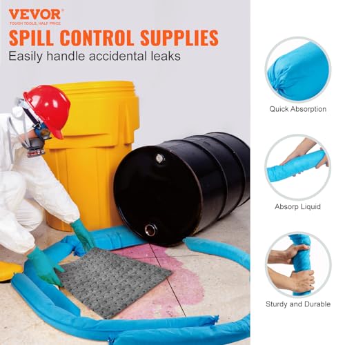 VEVOR Universal-Saugsocke, Wasserabsorbierende Schlange, 20 Gal Fassungsvermögen, 76 x 1200 mm Schimmelresistente Auslaufschutzsocke, 12 Stück, Blau
