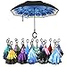 Double Layer Wind Proof,UV Proof Reverse Folding Inverted Umbrella Travel Umbrella with C Shape Handle and Carrying Bag-Blue FlowerII