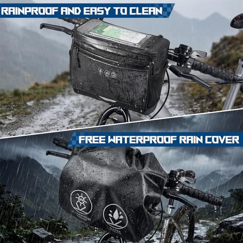 Image of WOTOW Bike Front Handlebar Bag - Large Reflective Bicycle Handlebar Basket Bags Waterproof Storage Pannier for Bike Touchable Transparent Phone Holder Pouch for Men Women Road MTB Outdoor Cycling 3.5L