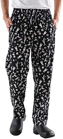 Men’s and Women's Baggy Printed Chef Pants Kitchen Uniforms with Elastic Waist Floral Restaurant Work Pants Style2 M