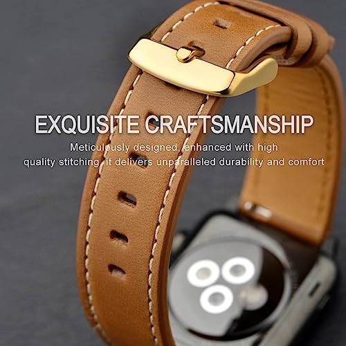 Image of ANNEFIT 18mm Watch Band with Gold Buckle, Quick Release Genuine Leather Replacement Strap (Gold Brown)