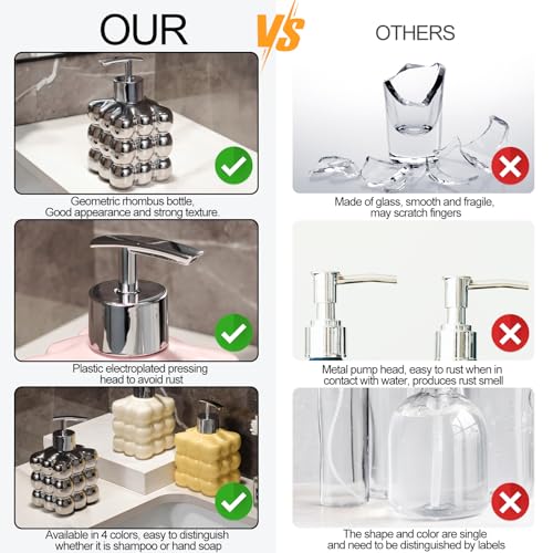 Image of Luxflowing Small Ceramic Hand Soap Dispenser with Pump for Bathroom and Kitchen Sink, Creative Shape, Used to Hold Dish Soap, Shampoo, Conditioner, Lotion and Other Liquids (Silver)