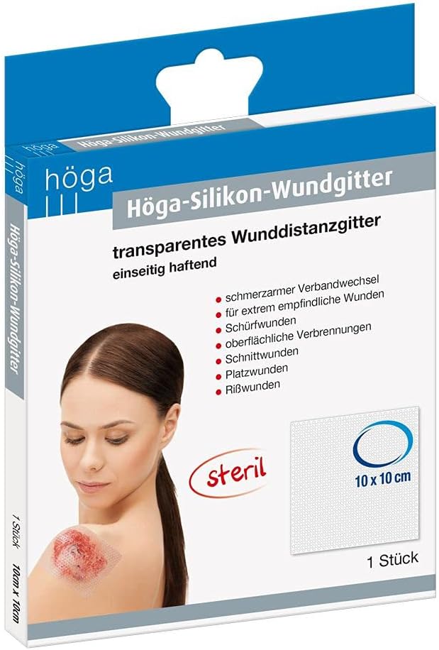 Höga Rejilla de silicona para heridas, 10 cm x 10 cm, 1 pieza, estéril transparente, adhesivo por un lado