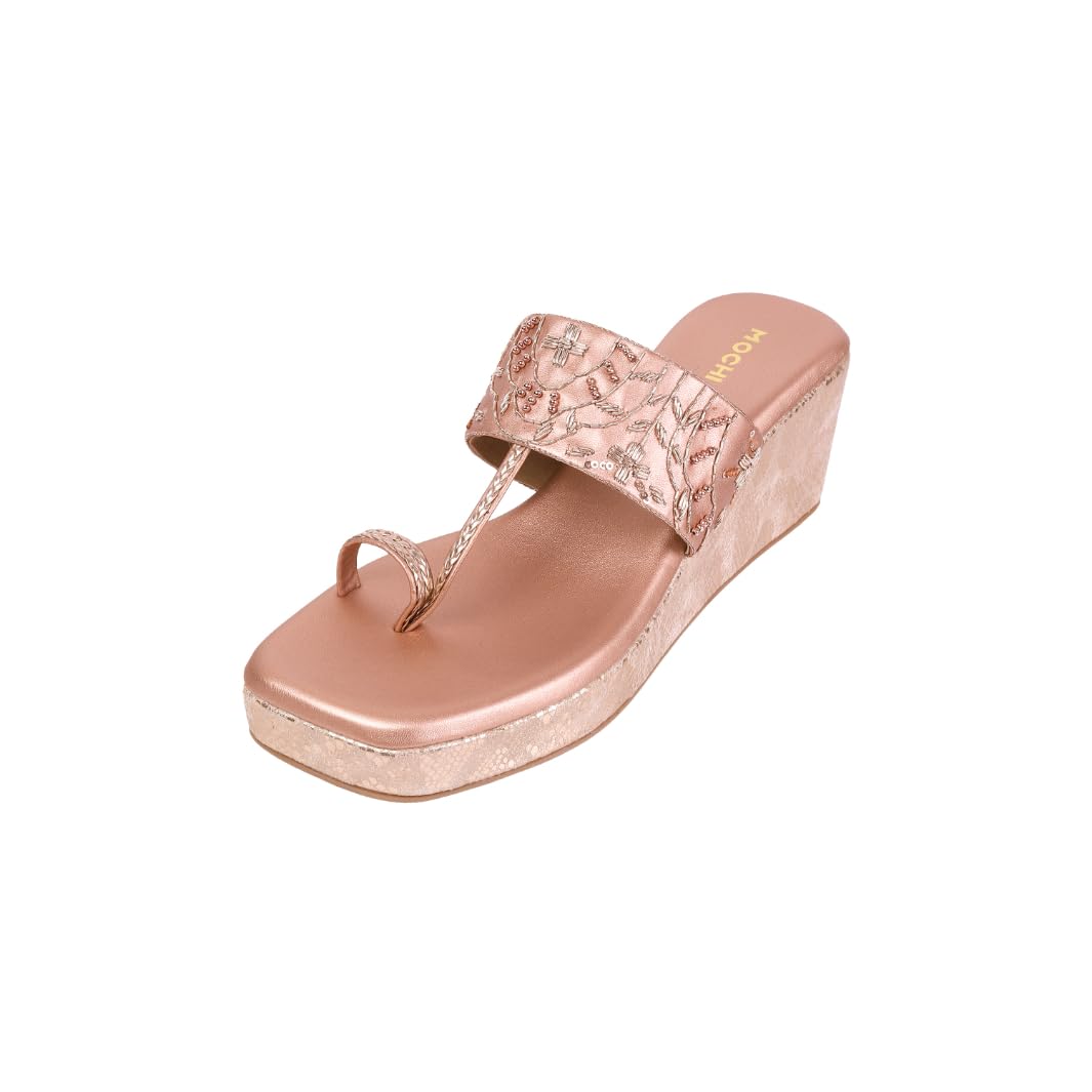 Mochi Women Rose Gold Embellished Printed Fashionable Party Heels Slip-on Sandal UK/6 EU/39 (35-1278) (B0DD3RTLLN) Amazon Price History, Amazon Price Tracker