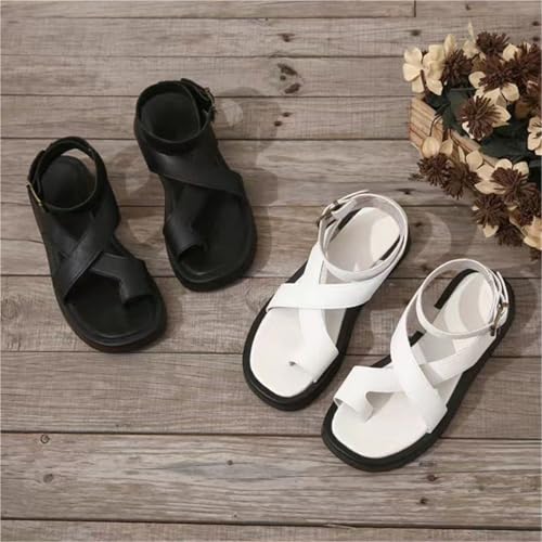 Women's Low Wedge Sandals, Fashion Open Toe Adjustable Buckle Strappy Bunion Low Wedge Sandals, Casual Beach Ring Toe Walking Shoes, for Summer, Travel, Outdoor, Beach Travel, Party4