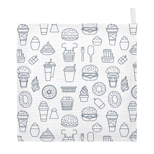 vvfelixl Baby Muslin Washcloths Food and Drink Web Icons Baby Burp Cloths Cotton Babys Face Towel for Newborn Infants Boys Girls Soft and Absorbent 11.8 X 11.8 in, 3 Pack