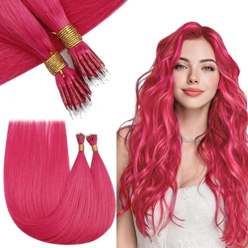 RUNATURE Nano Extensions Human Hair Hot Pink Hair Extensions Real