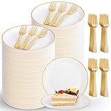Festiva 400Pcs Gold Dessert Plates 6.3' with Forks 5'- 200PCS Small Disposable Dessert/Cake/Appetizer Plates and 200PCS Forks - Serve 200 Guests for Birthday Party& Wedding &Easter