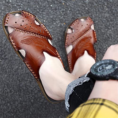 Men Sandals Leather Fashion Men's Slippers Handmade Beach Sandals Daily Walking Male Casual Shoes(D,9.5code)4