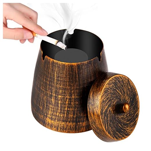 Outdoor Ashtrays for Patio with Lid, Outdoor Ash Tray Sets for Cigarettes Outdoor Stainless Steel Ashtray with Lid for Outside, Ashtray Odorless Windproof Metal Covers Tabletop Iron, Large