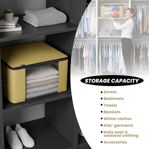 Image of Storite 2 Pack Nylon Wardrobe Bag Underbed Moisture Proof Cloth Storage Organizer, Storage box for Clothes Saree Bags with Zippered Closure & Handle (Khaki,38x34.5x22 cm)