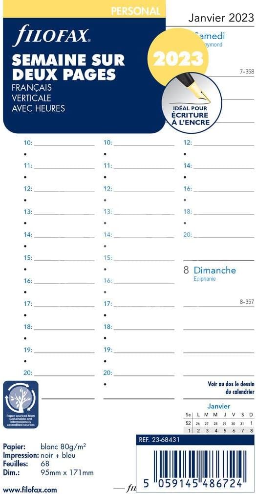 Filofax Week on Two Pages – French – Per – 2023, White