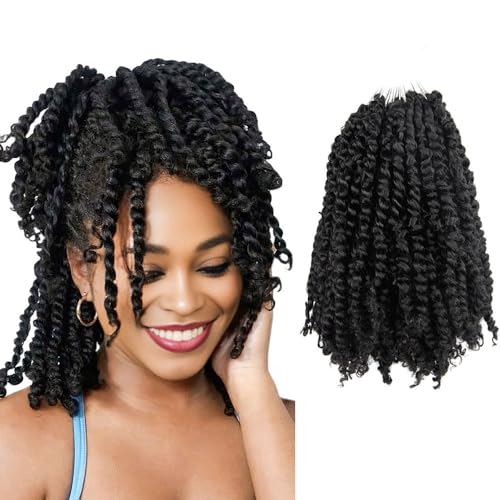 Niseyo 10 Inch Passion Twist Hair Pre-twisted 8 Packs Pre-looped Crochet Passion Twist Crochet Hair Short Braids (1#/Jet Black)