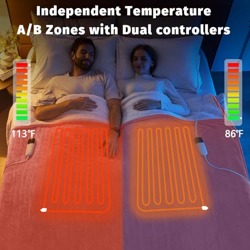 King Size Heated Electric Blanket - 90" x 108" with Dual Control, 10 Heating Levels & 8 Hours Auto Off, Soft Warm Flannel Gifts with Over-Heat Protection, ETL & FCC Certified