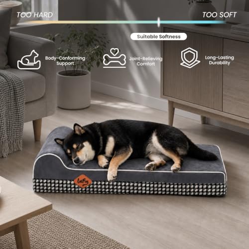 Image of Laifug Orthopedic Memory Foam Dog Bed with Durable Water Proof Liner and Removable Washable Cover (Large (34 inchx22 inchx5.5 inch), Black and White Plaid)