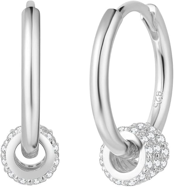 Solid 925 Sterling Silver with White/Yellow/Rose Gold Plated Hoop Earrings with Ball Earrings Dangle Drop Fine Jewellery Gift for Women Girls - Diameter: 15 mm