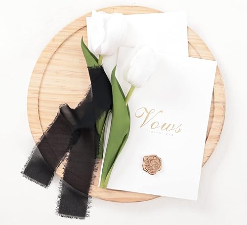 Miniatura 4 de Socomi Cinta de seda negra hecha a mano con flecos de gasa de 1-34 pulgadas x 7 yardas, 4 rollos de cintas deshilachadas para invitaciones de boda,