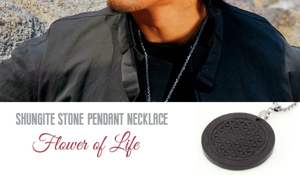 Shungite necklace flower of life shungite stone pendant necklace - Image 7