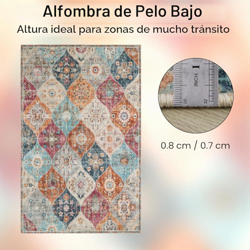Miniatura 2 de Xfrog Alfombra Bohemia Con Flores, Antideslizante, Lavable, Ultrasuave, Antigua, De Pelo Bajo, Para Salón, Dormitorio, Habitación Infantil - 160 X 230 Cm