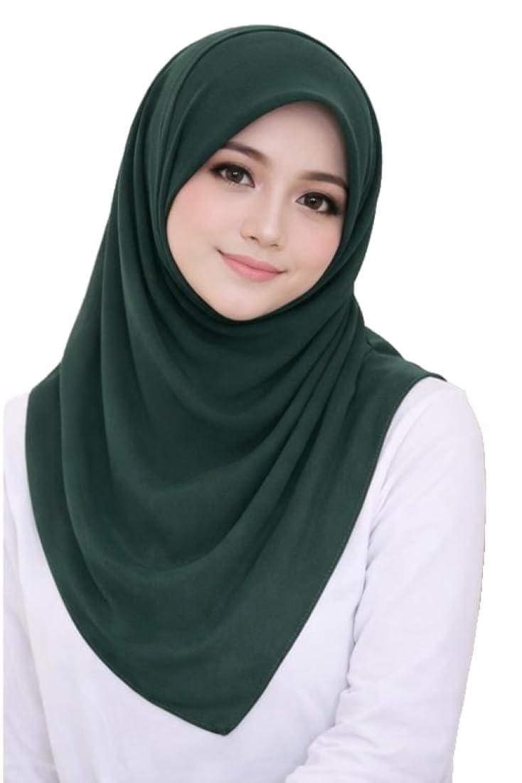 Georgette Hijab Scarf for Women, Elegant Forest Green, Soft Fabric, Ready to Wear Muslim Head Cover-picture-44