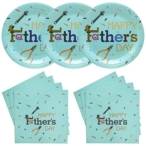 Pandecor 20 Pieces Happy Fathers Day Party Plates and 20 Pieces Napkins Fathers Day Party Supplies Set Serve up to 20 Guests (Fathers day)
