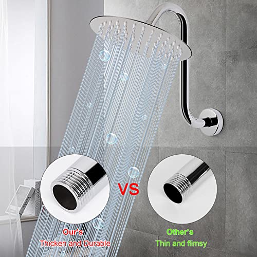 Harjue S Shaped Shower Arm, High Rise Shower Head Extension Pipe Standard 1/2" Connection With Flange, Awesome Shower Experience-Stainless Steel Bathroom Accessory(12 Inch S Shape, Chrome Finish) #TOP4