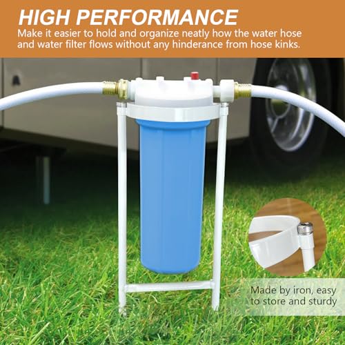 Image of RV Water Filter Stand - Powder-Coated Iron Holder - Keeps Inline Filters Upright & Off the Ground - Prevents Hose Kinking & Tangling - Easy Tool-Free Setup - Rust-Resistant Exterior