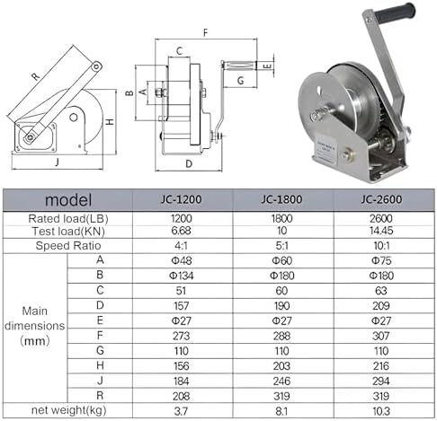 2600 lbs Hand Crank Winch - Heavy Duty 304 Stainless Steel Manual Gear Winch, Two-Way Self-Locking for RV Trailers, Boats, ATVs & Outdoor Activities