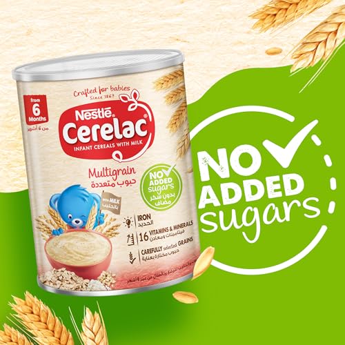 سيريلاك حبوب أطفال متعددة الحبوب بالحليب بدون سكريات مضافة من نستله لعمر 6 أشهر، علبة قصدير، 400 غرام